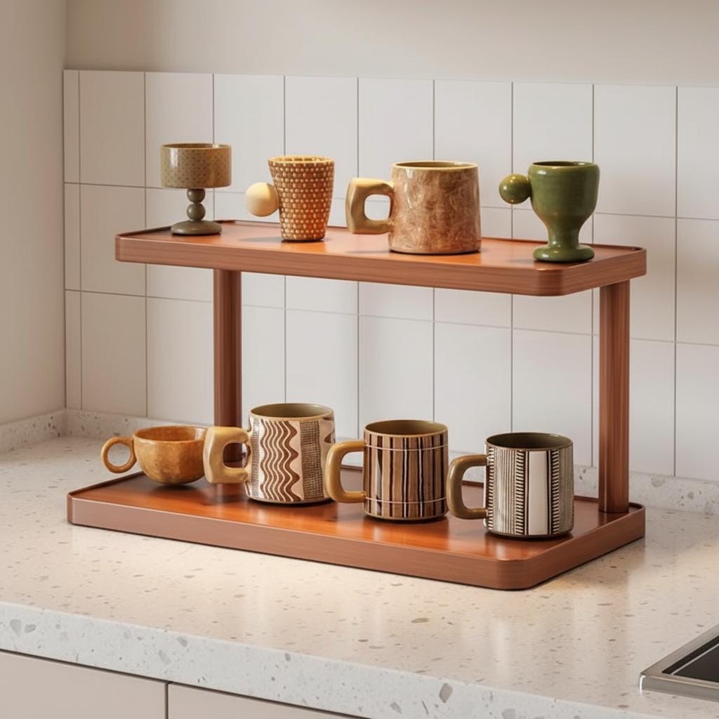 Two Tier Coffee Rack 2 Tier Wooden Mug Display Rack, Coffee Bar Counter Organizer - Etsy