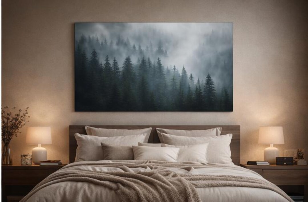 Foggy Forest Wall Art, Misty Pine Tree Landscape Print, Moody Nature ...