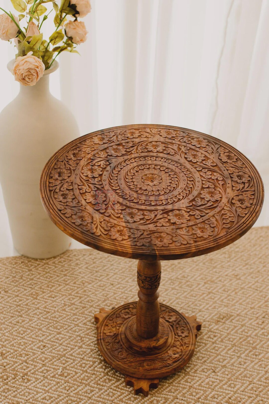 Moroccan Transformer Table: Hand-carved Wood Accent Pedestal - - Etsy
