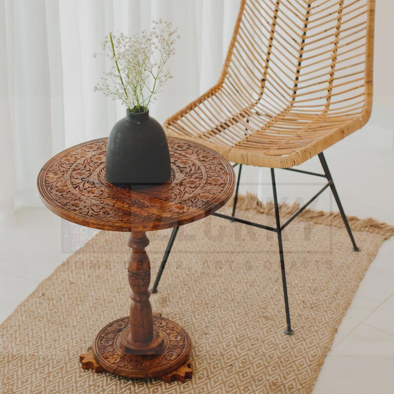 Moroccan Transformer Table: Hand-carved Wood Accent Pedestal - - Etsy