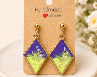 tar Resin Dangle Earrings, Colorful Galaxy Earrings, Handmade Celestial Jewelry, Lightweight Gift for Her, Unique Statement Earrings