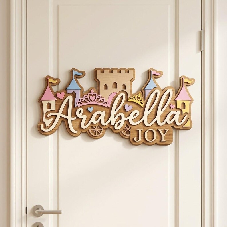 Personalized Princess Castle Name Sign, Custom Wooden Baby Girl Name ...