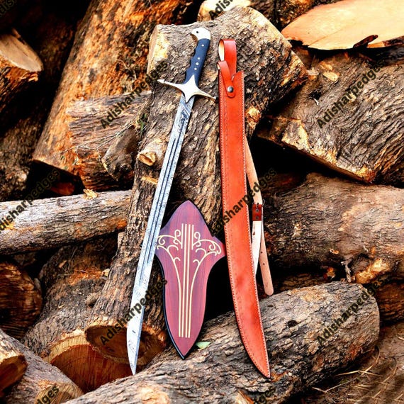Custom Damascus Steel Islamic Scimitar Sword, Micarta Handle, Leather Sheath