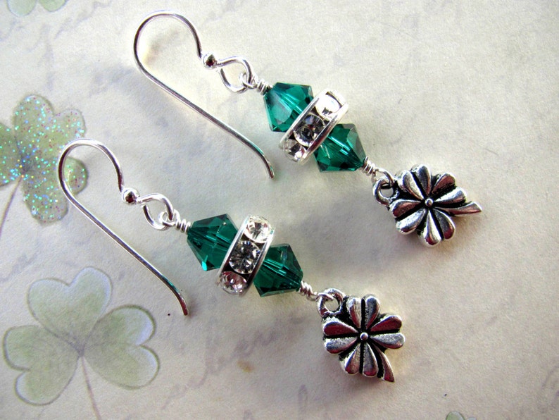 Four Leaf Clover Earrings Swarovski Crystals Green Earrings | Etsy
