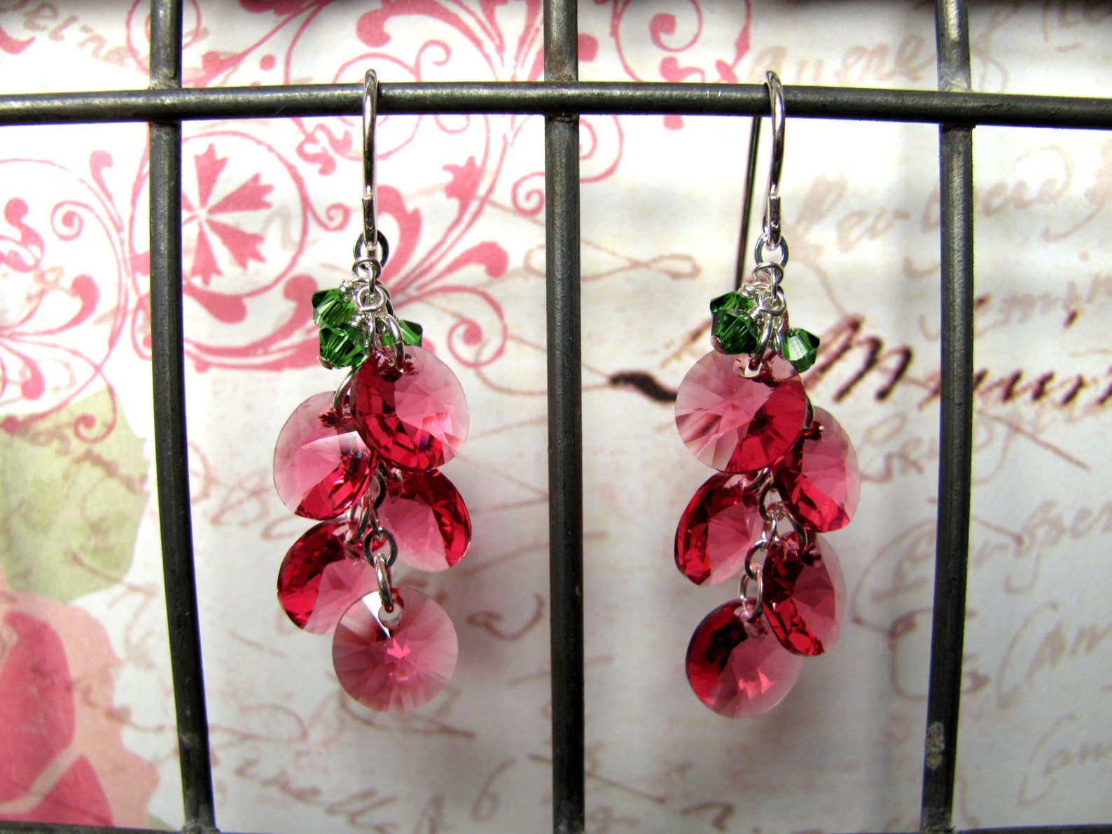 Pink Cherry Earrings Pink Earrings Swarovski Earrings Etsy