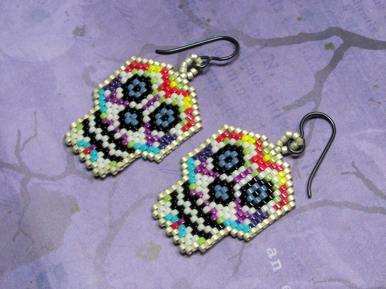 Beaded Halloween Earrings Holidays Seed Bead Halloween Earrings Day of the Dead Sugar Skull Seed Bead Earrings Dia De Los Muertos