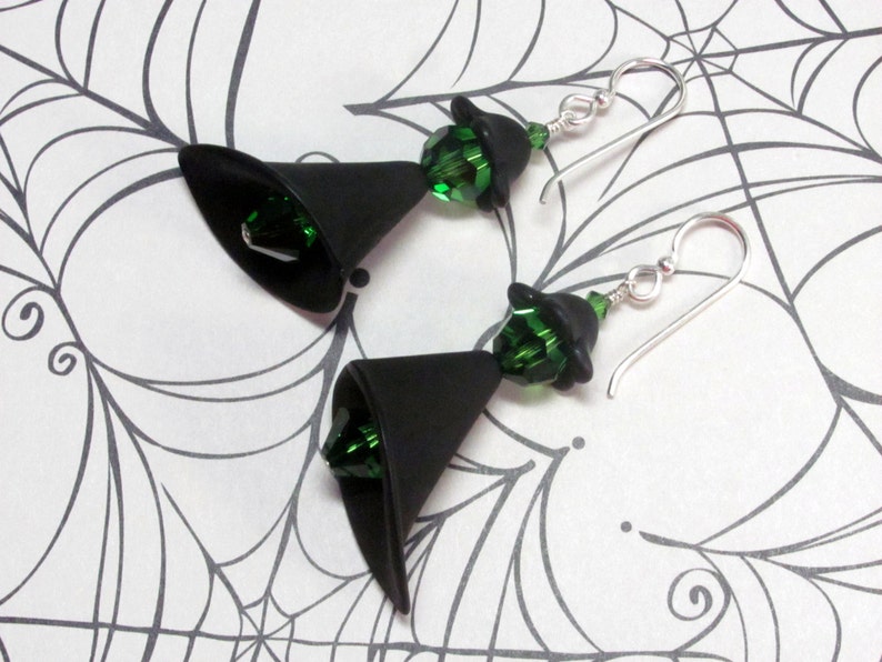 Halloween Earrings Dangle Lucite Earrings Halloween Witch Earrings Witch Earrings Holiday Earrings Green Earrings Black Earrings