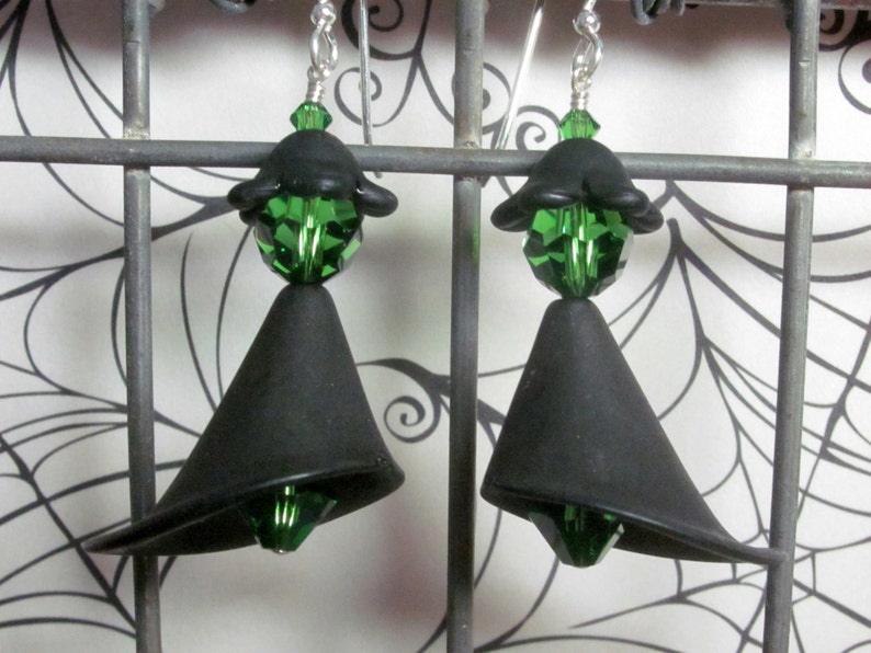 Halloween Earrings Dangle Lucite Earrings Halloween Witch Earrings Witch Earrings Holiday Earrings Green Earrings Black Earrings