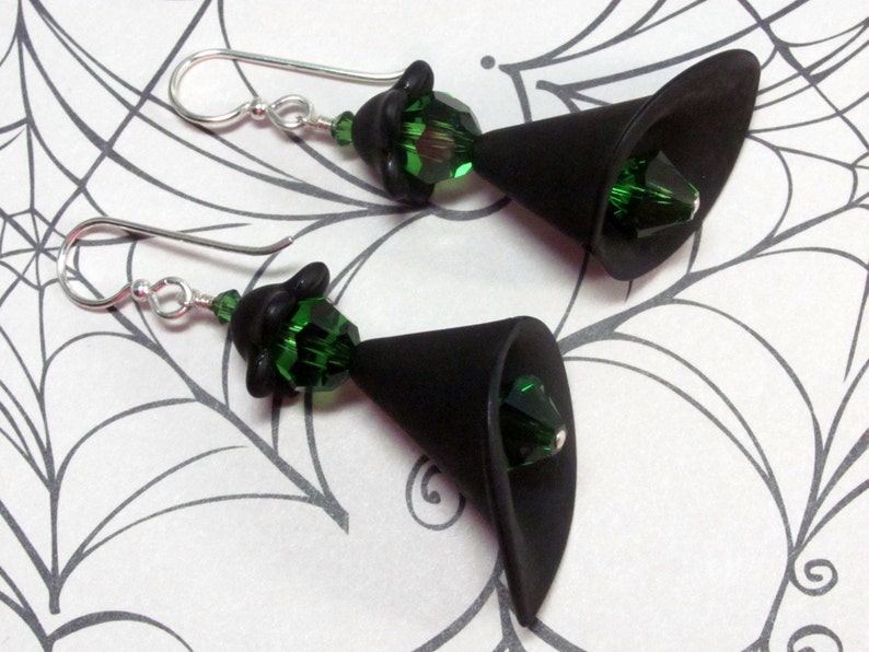 Halloween Earrings Dangle Lucite Earrings Halloween Witch Earrings Witch Earrings Holiday Earrings Green Earrings Black Earrings