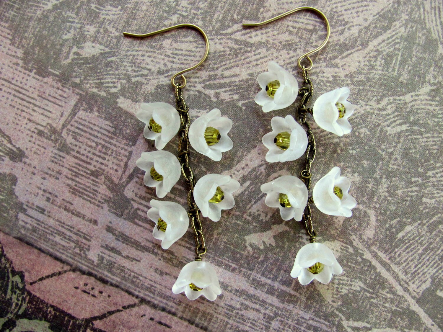 White Lily Flower Earrings White Lucite Flowers Swarovski | Etsy