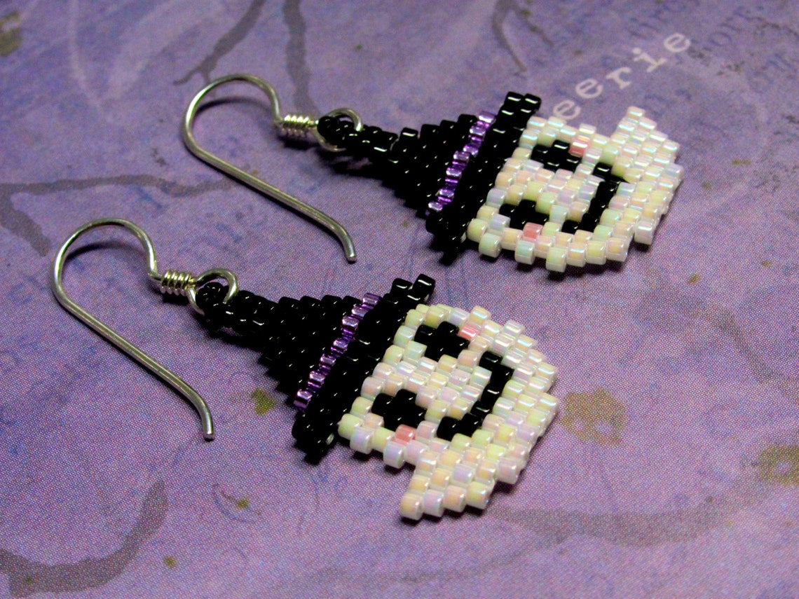 Ghost Earrings Seed Bead Earrings Halloween Earrings Etsy
