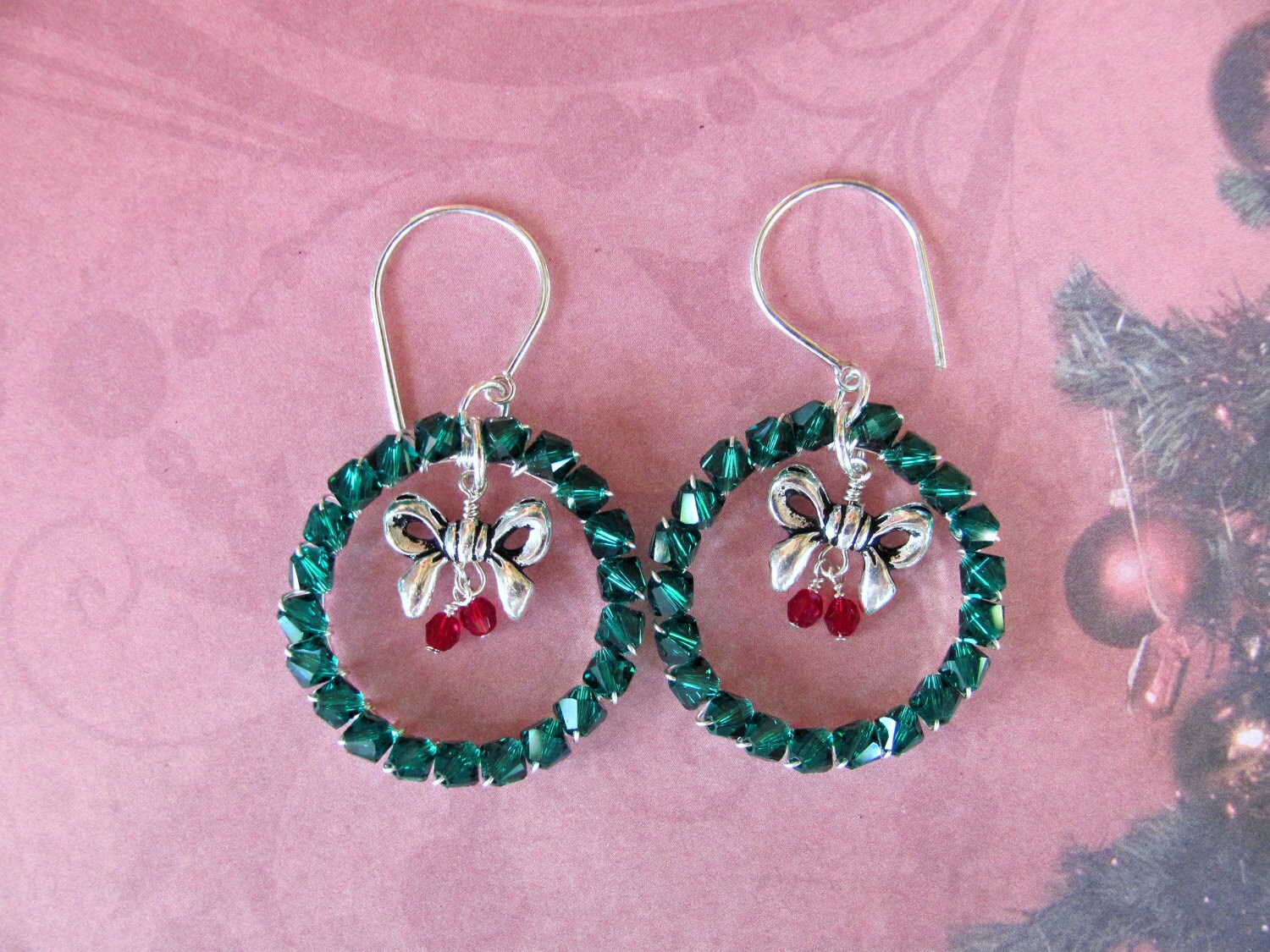Christmas Wreath Earrings Holiday Earrings Swarovski Etsy