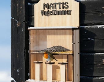 Kundenspezifische Vogelfutterstation für Gartenzaun, an der Wand befestigtes hölzernes Vogelfutterhaus, personalisiertes im Freienwildwildfutter-Geschenk