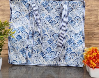 Blue Floral Print Cotton Tote Bag, Handmade Quilted Shopping Bag, Large Grocery Shoulder Bag, Everyday Travel Comfortable & Durable Tote Bag