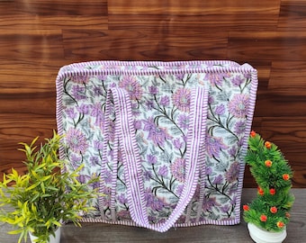 Quilted Cotton Tote Bag, Lilac Floral Print, Zipper Shoulder Bag