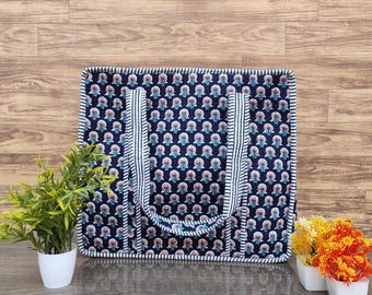 Floral Hand Block Print Tote Bag, Cotton Quilted Handmade Travel Bag, Grocery Shopping Bag with Comfortable Straps,
