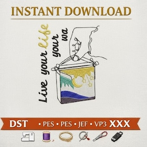 Celestial Lantern Embroidery Design, Boho Night Sky Lantern Embroidery File, Minimalist Aesthetic DST PES