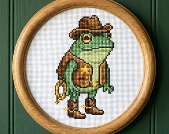 Cowboy Toad Cross Stitch Pattern - Beginner Western DIY Art (Instant PDF Download)