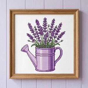Floral Cross Stitch Pattern Lavender In A Watering Can – Beginner Garden Embroidery (Pattern Keeper Compatible) image 3