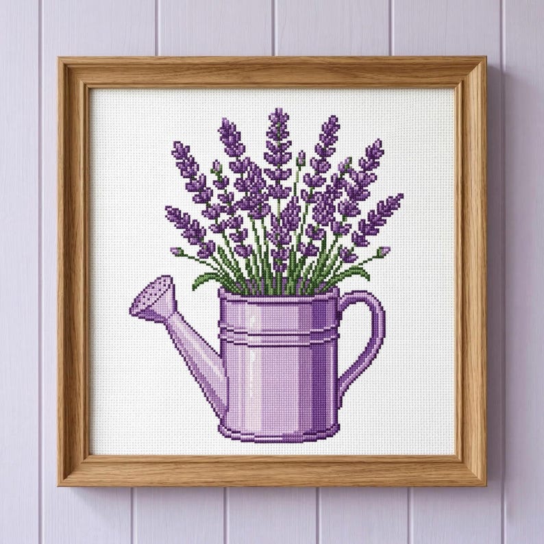 Floral Cross Stitch Pattern Lavender In A Watering Can – Beginner Garden Embroidery (Pattern Keeper Compatible) image 3