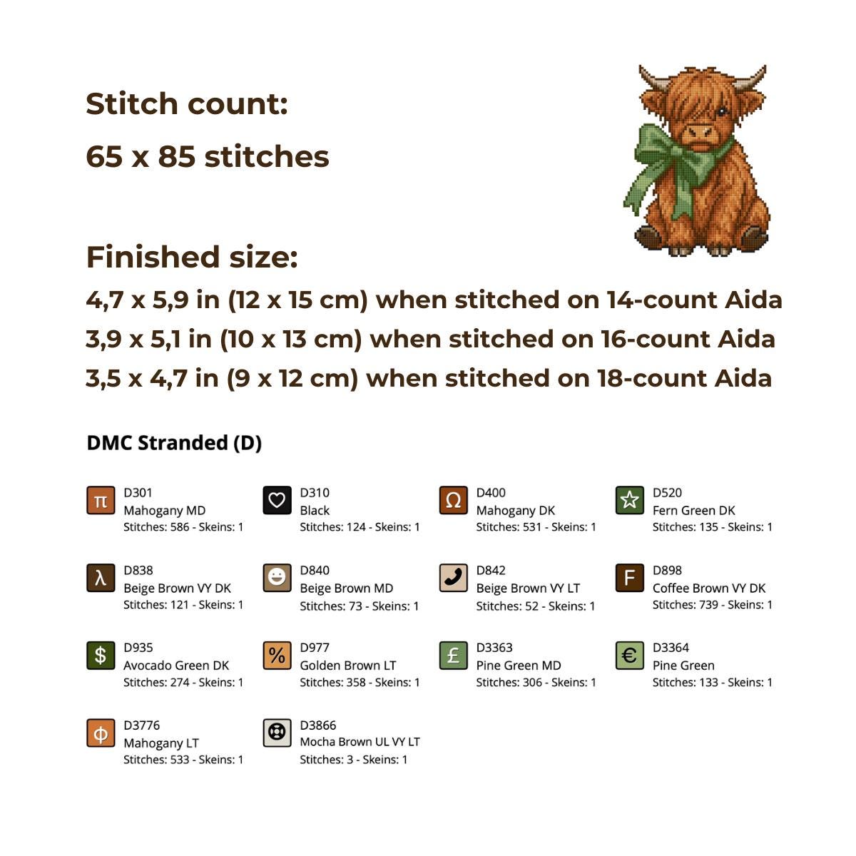 Highland Cow Cross Stitch Pattern – Beginner DIY (instant PDF Download ...