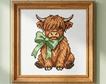 Highland Cow Cross Stitch Pattern – Beginner DIY (Instant PDF Download)