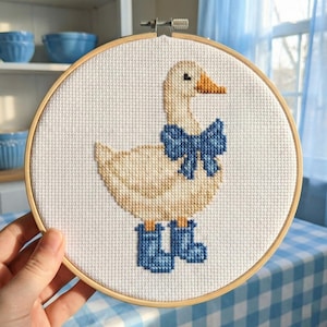 Goose with Blue Bow Cross Stitch Pattern - Beginner Friendly (Pattern Keeper Compatible) image 2