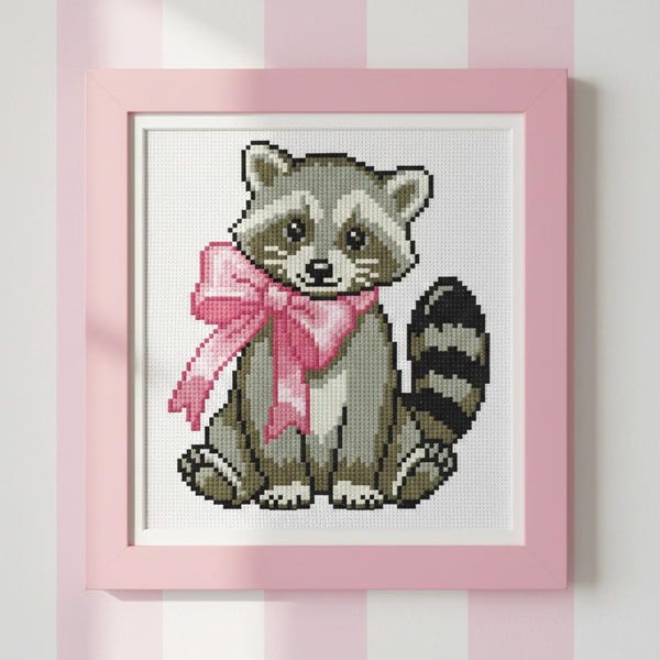 Patrón de punto de cruz "Mapache con lazo" - Apto para principiantes, descarga instantánea (compatible con Pattern Keeper)