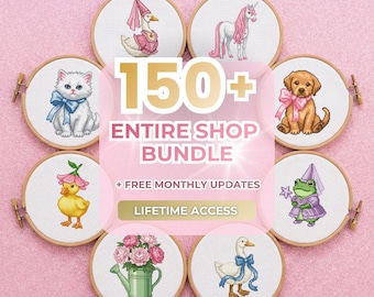 150+ Entire Shop Cross Stitch Patterns Bundle – Lifetime Access, Monthly Updates (Digital Download)
