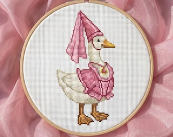 Goose Princess Cross Stitch Pattern - Beginner Fantasy DIY Art (Instant PDF Download)