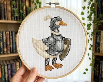 Goose Knight Cross Stitch Pattern - Beginner Fantasy DIY Art (Instant PDF Download)