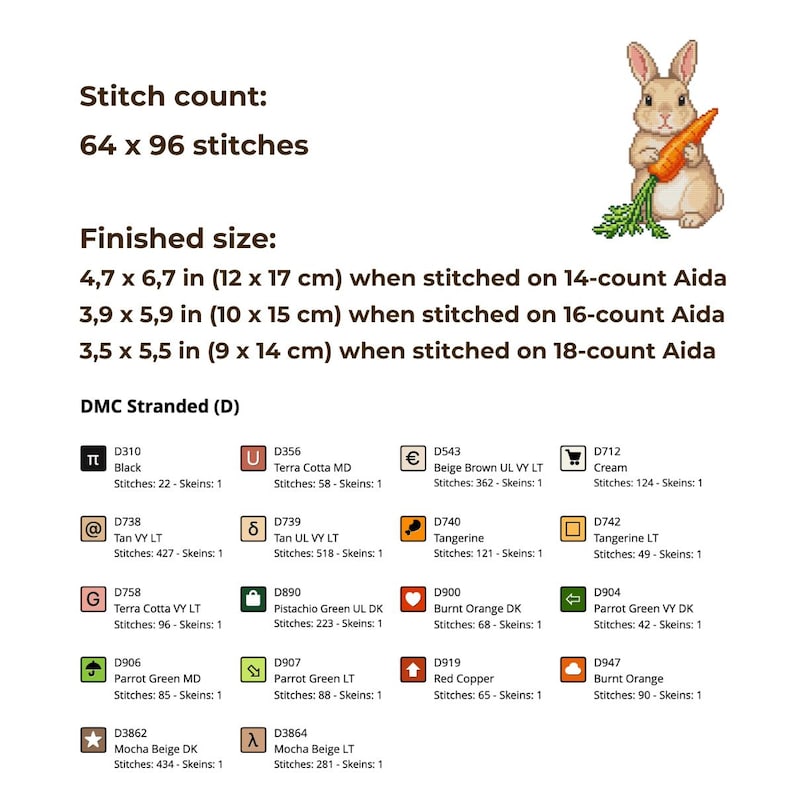 Rabbit With A Carrot Easter Cross Stitch Pattern - Beginner Friendly ...