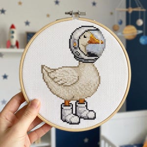 Astronaut Goose Cross Stitch Pattern, Funny Space Animal PDF Instant Download