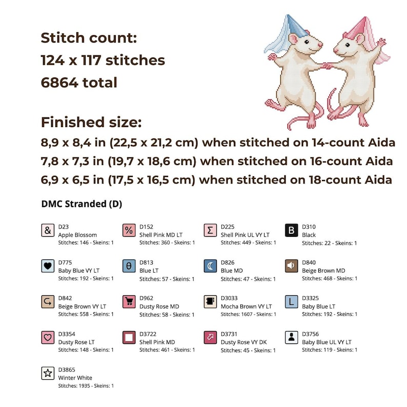 Princess Rats Cross Stitch Pattern, Friend Whimsical Fantasy Embroidery ...