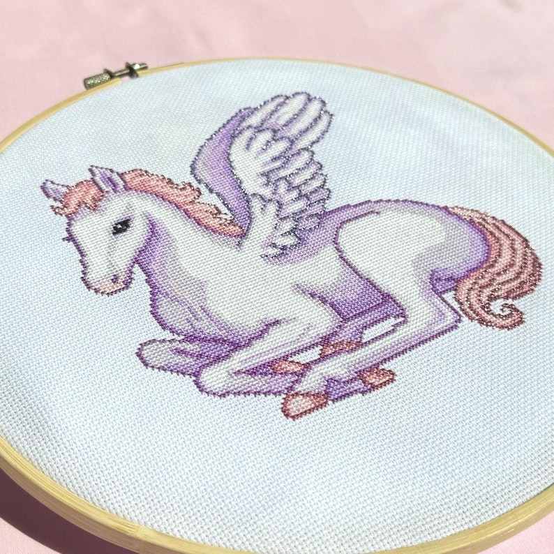 Pegasus Cross Stitch Pattern, Fantasy Chart With Sparkly Threads, Magical Girls Room Decor image 2