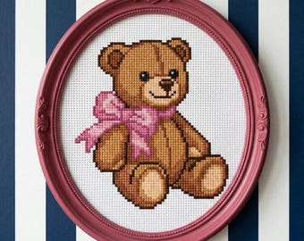 Teddy Bear Cross Stitch Pattern – Beginner Friendly, Instant Download (Pattern Keeper Compatible)