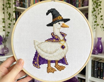 Goose Wizard Cross Stitch Pattern - Beginner Fantasy DIY Art (Instant PDF Download)