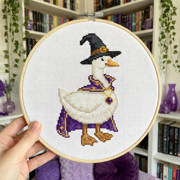 Patrón de punto de cruz "El Mago del Ganso" - Arte DIY de fantasía para principiantes (Descarga instantánea en PDF)