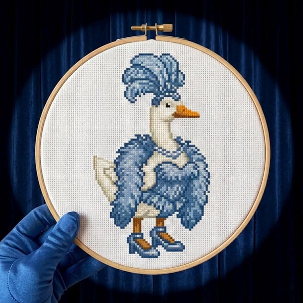 Patrón de punto de cruz "Bailarina de ganso azul" – Manualidad para principiantes (descarga instantánea en PDF, compatible con Pattern Keeper)