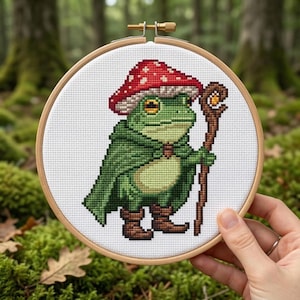 Cross Stitch Pattern Woodland Mage Toad - Beginner Fantasy DIY Art (Pattern Keeper Compatible)