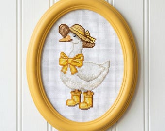 Goose in Straw Hat Cross Stitch Pattern - Beginner Friendly (Pattern Keeper Compatible)
