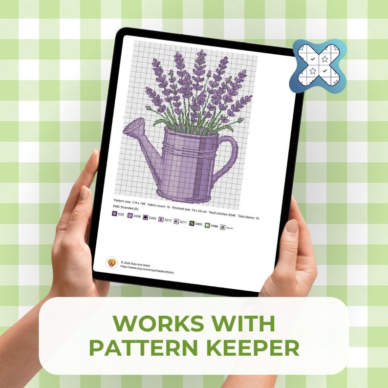Floral Cross Stitch Pattern Lavender In A Watering Can – Beginner Garden Embroidery (Pattern Keeper Compatible) image 5