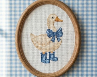Goose with Blue Bow Cross Stitch Pattern - Beginner Friendly (Pattern Keeper Compatible)