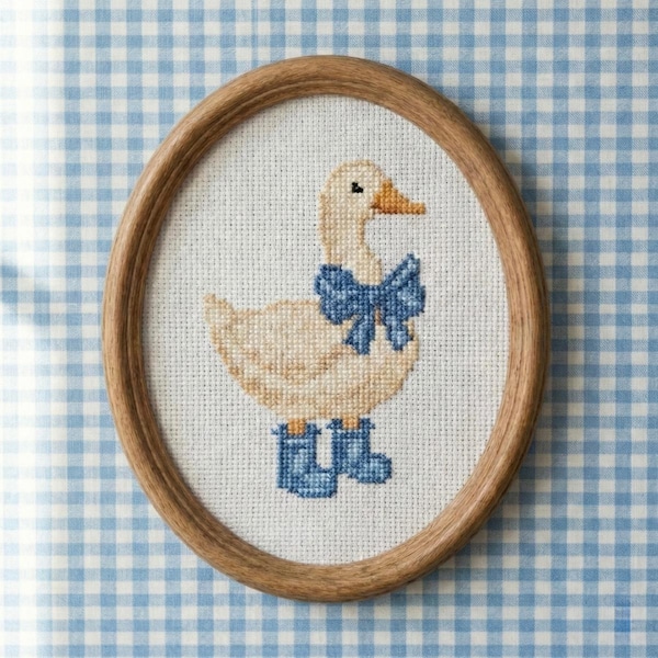 Goose with Blue Bow Cross Stitch Pattern - Beginner Friendly (Pattern Keeper Compatible)