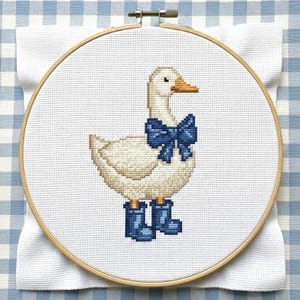 Goose with Blue Bow Cross Stitch Pattern - Beginner Friendly (Pattern Keeper Compatible) image 4