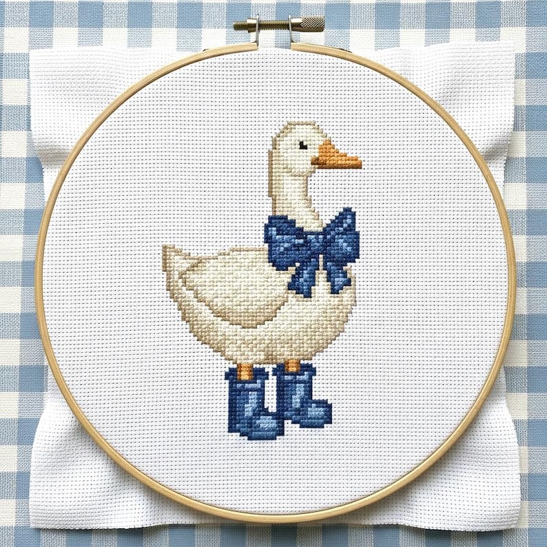 Goose with Blue Bow Cross Stitch Pattern - Beginner Friendly (Pattern Keeper Compatible) image 4