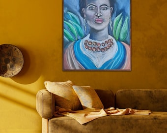 1Pastell Portrait Frau Blumenkranz Original Kunst – Boho Wandbild – Handgemalt auf Tonpapier – Female Portrait Art (50/70)