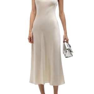 ivory satin dress midi Padil Midi Dress in Satin Pearled Ivory main image 1