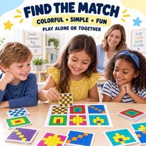 Mosaikmatchningsspel för barn, 10 utskrivbara mönsterigenkänningsaktiviteter, visuellt perceptionspussel, förskoleklassrum hemundervisning PDF
