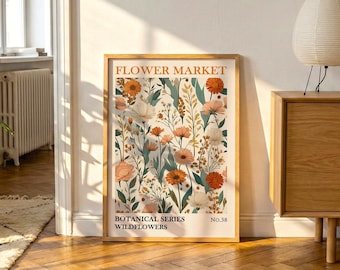 Burnt Orange Wildflower Print | Vintage Botanical Mid Century Wall Art